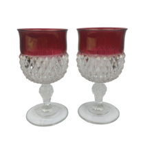 Vintage Indiana Glass Diamond Point Ruby Flash Goblets Set Of 2 Wine Glasses - £18.71 GBP