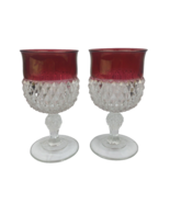 Vintage Indiana Glass Diamond Point Ruby Flash Goblets Set Of 2 Wine Gla... - £18.68 GBP