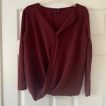 L Ann Taylor Maroon V-Neck Wrap-Style Top - £18.79 GBP