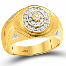 10kt Yellow Gold Mens Round Diamond Concentric Circle Cluster Ring 1/4 Cttw - £358.14 GBP