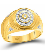 10kt Yellow Gold Mens Round Diamond Concentric Circle Cluster Ring 1/4 Cttw - £352.88 GBP