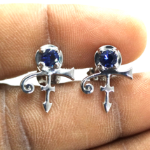 Cross Stud Earrings 0.25 Ct Round Sapphire in 14K White Gold Plated Silver Xmas - £18.33 GBP