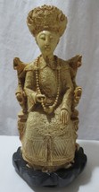 Vtg Chinese Hand-Carved Resin Emperor/ess Figure 11&quot; wooden base Throne ... - $80.00