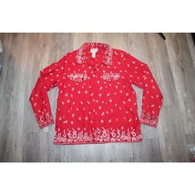 Women&#39;s Western Cowboy Shirt Size Large Red Paisley Print Jacket Cotton - £27.93 GBP