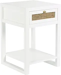 Luna Rattan Drawer End/Side Table, White - £189.78 GBP