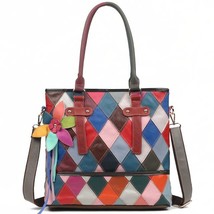 Designer Women Real Cow Leather Tote Bags Colorful Flower Elegant Genuine Cowhid - £76.38 GBP