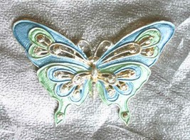 Elegant Aqua Enamel Silver-tone Baroque Butterfly Brooch 1980s vintage 2... - £11.12 GBP