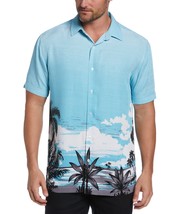 Cubavera Men&#39;s Palm Sky Print Short-Sleeve Button-Front Camp Shirt Maui Blue-2XL - £22.39 GBP