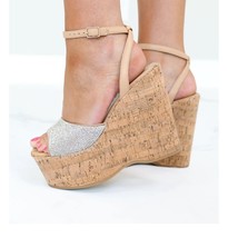 Platform Cork Wedge Sandal Shoe Rhinestone Razzi Size 10 - £25.30 GBP