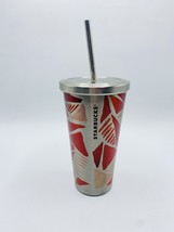 Starbucks Coffee 16 oz Stainless Steel Tumbler Cup Silver Red 2014 Rare - £15.66 GBP