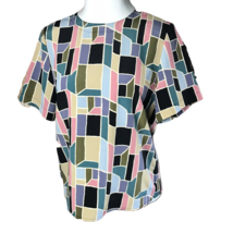 Cathy Che Vintage High Rise Blouse Shirt ~ Sz S ~ Multicolor ~ Short Sleeve - £10.61 GBP