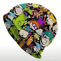 Beanie Rug Rats Multicolor All Over Print Cartoon on Black - $213.82 MXN