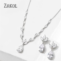 Classic Big Pear CZ Stone Necklace/Earring Wedding Set for Women Delicate High Q - £18.40 GBP