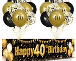 40Th Birthday Decorations For Men Women Black And Gold, Black Gold Birth... - £18.86 GBP