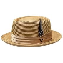 Men's Bruno Capelo RAFAELE Braid Straw Pork Pie Hat Telescope Crown RF-403 Tan image 2