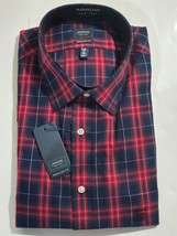Men&#39;s Arrow Dress Shirt Cognac Regular Fit Red and Navy Plaid NEW NWT - $21.99