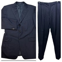 Ermenegildo Zegna Mens 44R 2 Pc Suit  Navy Blue Roma Striped Jacket Pants 31x31 - £117.38 GBP