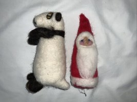 Felted Wool panda and  Santa Claus Christmas Figurine 7” Tall - $19.31