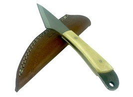 Damascus Steel Kiridashi -Japanese Utility Knife Leather Sheath Custom H... - $364.42 MXN