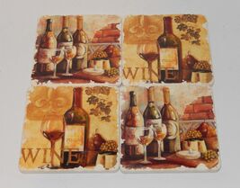 Set of 4 Vintage Ceramic &amp; Cork Wine Square Coasters - $14.80