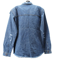 Men&#39;s Cotton Blue Denim Long Sleeve Casual Distressed Button Up Shirt - M - £20.76 GBP