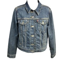 Levi&#39;s Jean Jacket Blue Denim Size Medium Collared Logo Pockets Stretch ... - £14.25 GBP