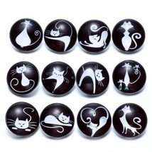 12pcs/lot Black&amp;White Theme Cat Pattern Glass Charms 18mm Snap Button Jewelry Fo - £8.64 GBP