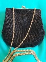Valerie Stevens Formal Black Beaded Sea Shell Shaped Purse Bag - $25.71