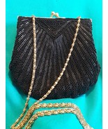 Valerie Stevens Formal Black Beaded Sea Shell Shaped Purse Bag - £20.15 GBP