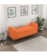Mid-Century Modern Lift Top Storage Bench Tufted Orange Walnut Wood - €297,41 EUR