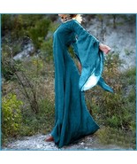 Medieval Wide Long Sleeved Floor Length Blue Linen Gothic Chemise Underg... - $78.95