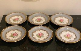 Aynsley 7913 Gray Rim Gold Trim &amp; Pink Rose 6 Cream Soup Saucers by G. Bentley - $125.00