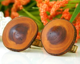 Vintage mens cufflinks wood wooden round rustic handmade natural thumb200