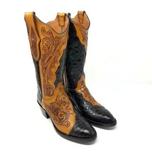 Black Jack Womens Western Boots Sz 6 C Hand Tooled Leather Caiman Crocodile - $749.87