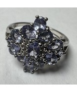 Sterling Silver .925 Multi Stone Tanzanite Cluster Ring Art Deco Sz 7.5 Vtg - $731.94 MXN