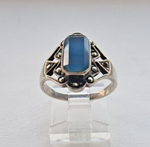 VINTAGE 925 STERLING SILVER CREATED BLUE TOURMALINE AND MARCASITE RING S... - $577.54 MXN