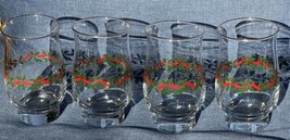 4 Vintage Gold Rim Arby’s Libbey Glass Tulip Tumblers Christmas Holly Berries - £19.65 GBP
