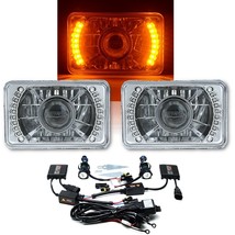 4X6&quot; Amber LED Halo Projector Headlight 6K 6000K HID Headlamp Light Bulbs Pair - $124.95