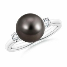 ANGARA Tahitian Pearl Ring with Prong-Set Diamonds in 14K Gold (AAA, Size-9) - £833.54 GBP