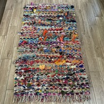Vintage One Of A Kind Geometric Abstract, ￼Colorful Rag Rug 36”x62” Mid Century - £179.82 GBP