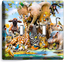 African Jungle Animals 2 Gang Light Switch Wall Plate Baby Nursery Room Hd Decor - £9.50 GBP