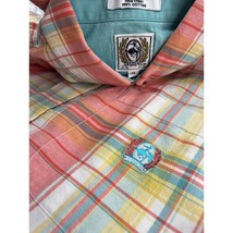 Rare Cinch Men Shirt Madras Peach Pink Textured Button Up Long Sleeve Medium M - £23.33 GBP