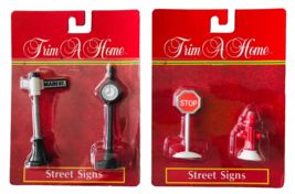 4 Miniature Village Accessory Street Signs Stop Clock Fire Hydrant Trim A Home - $19.34