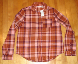 The Children&#39;s Place Brown &amp; Pink Plaid Flannel Shirt NEW Girls 14 - $19.78