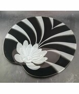 Polish Art Glass Lilypad- Shaped Tray Black Fused Glass &amp; Cut Glass Flow... - $199.00