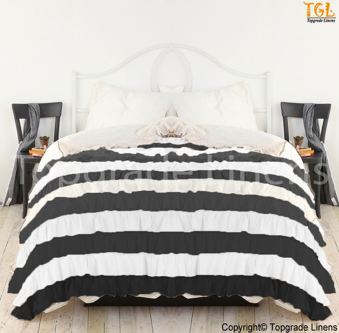 New 1000TC Egyptian Cotton Waterfall Twin Color Ruffle Duvet Cover - All Sizes - $159.99