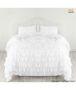 White Waterfall Ruffle Duvet Cover Pillow Sham Egyptian Cotton 1000TC Full/Queen - $159.99