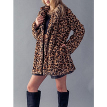 Womens Faux Fur Leopard Print   Winter Jacket Trench Coat Fluffy Overcoat - £42.00 GBP