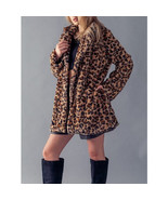 Womens Faux Fur Leopard Print   Winter Jacket Trench Coat Fluffy Overcoat - $53.70