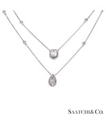 18k white gold pie cut pear and Emerald setting natural diamond necklace - $5,464.80